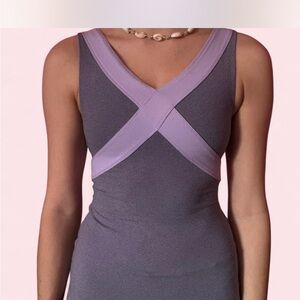 Lilac Trim Gray Bodycon Dress